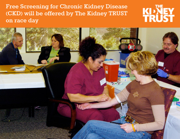 Free screening for Chronic Kidney Disease (CKD) will be offered by The Kidney TRUST on race day.